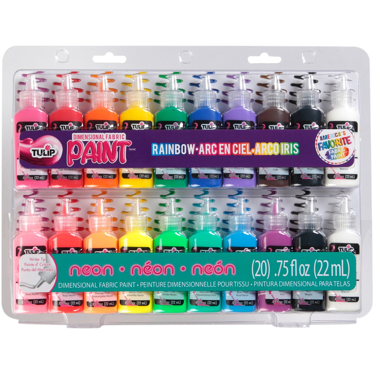 Tulip Dimensional Fabric Paint Set .75oz 20/Pkg-Rainbow & Neon